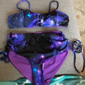 Large galaxy 🌌 bathing suit bikini no tag LN